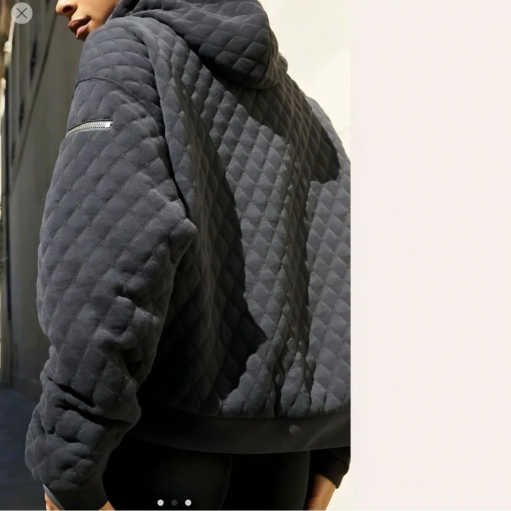 Free People Movement Oversized Quilted Hoodie Jacket Full Zip Dark Gray | Size M - Picture 3 of 16